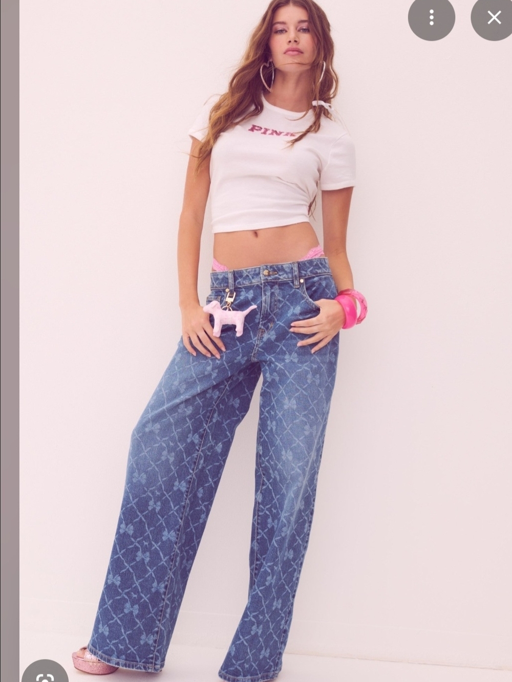 LoveShackFancy Blue Monogram Wide-Leg Jeans